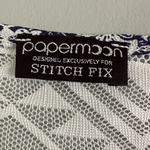 Paper moon pink blue lace back geometric tank top size medium petite - Picture 6 of 8